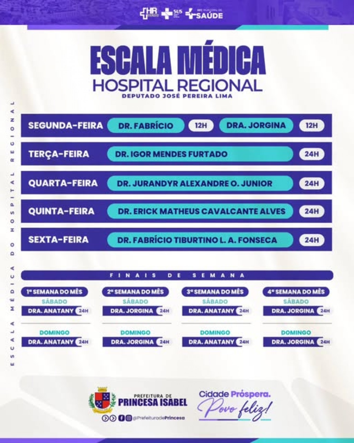Escala Médica do Hospital Regional Deputado José Pereira Lima!