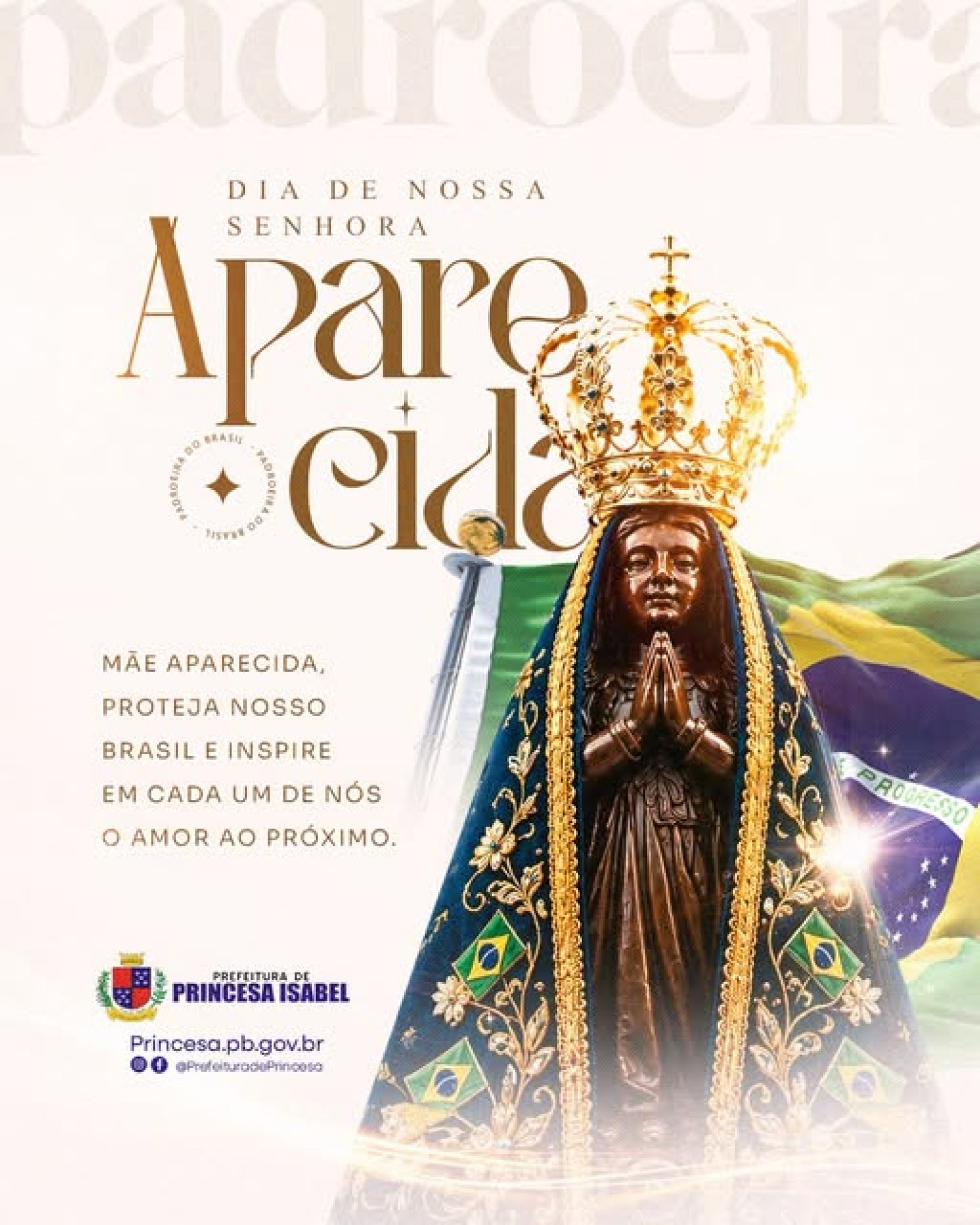 Hoje, 12 de outubro de 2026, é comemorado o Dia de Nossa Senhora Aparecida, Padroeira do Brasil.