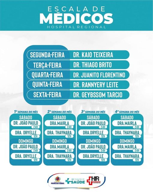 ESCALA DE MÉDICOS DO HOSPITAL REGIONAL